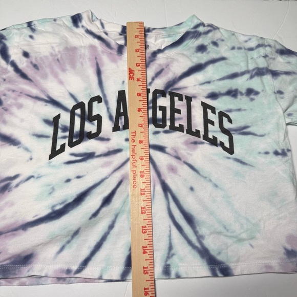 Hollister LOS ANGELES Tie Dye Wide Cropped T-Shirt Short Sleeve Size XS Spellout - Picture 3 of 5